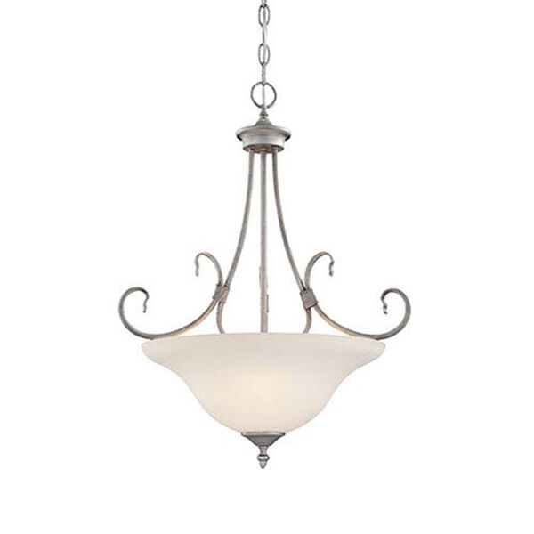 Fulton Rubbed Silver Three-Light Pendant with Etched White Glass, image 1