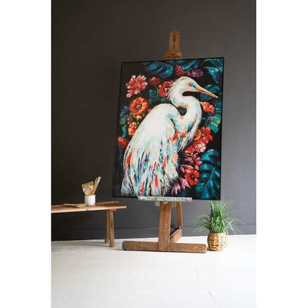Transparent Framed Oil Painting - Heron with Flowers, image 1