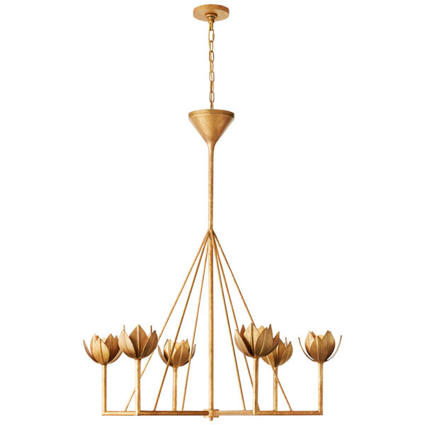 Alberto Large Single Tier Chandelier in Antique Gold Leaf by Julie Neill, image 1