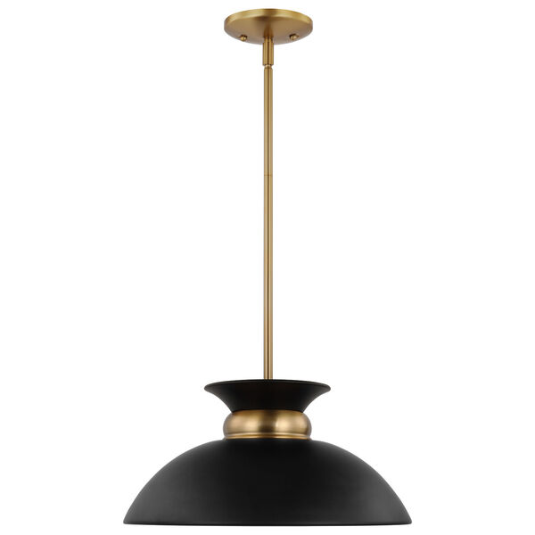 Perkins Matte Black and Burnished Brass 15-Inch One-Light Pendant, image 3