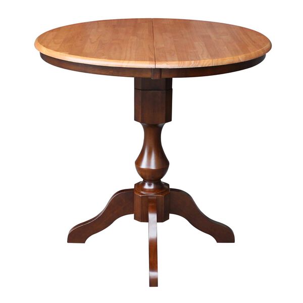 Cinnamon and Espresso Round Pedestal Counter Height Dining Table with 12-Inch Leaf, image 3