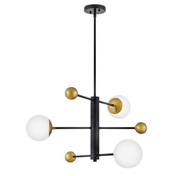 Auggie Black Lacquered Brass Three-Light LED Chandelier, image 1