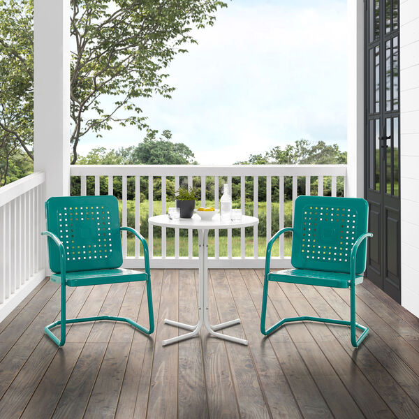 Bates Turquoise Gloss and White Satin Outdoor Bistro Set, Three-Piece, image 3
