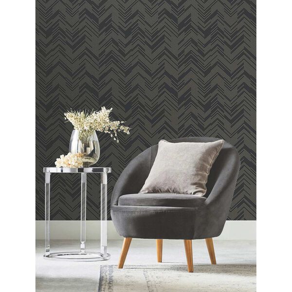 Polished Chevron Black and Gold Wallpaper, image 1