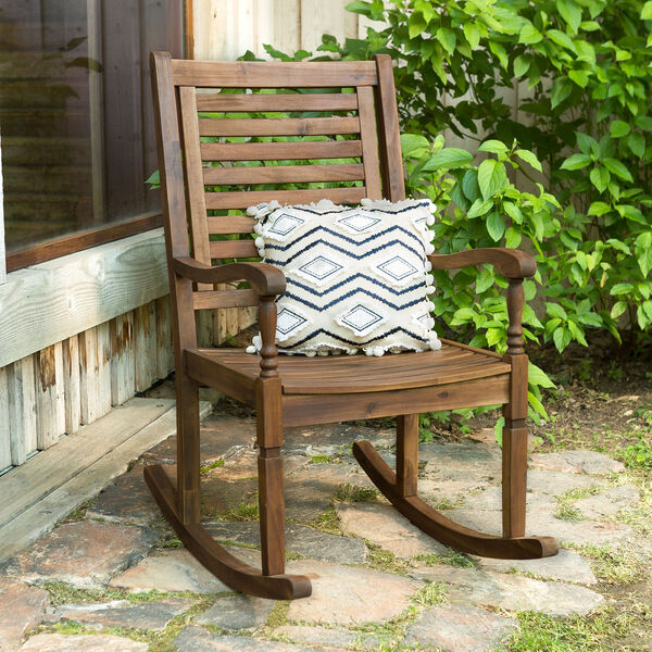 Solid Acacia Wood Rocking Patio Chair, Dark Brown, image 1