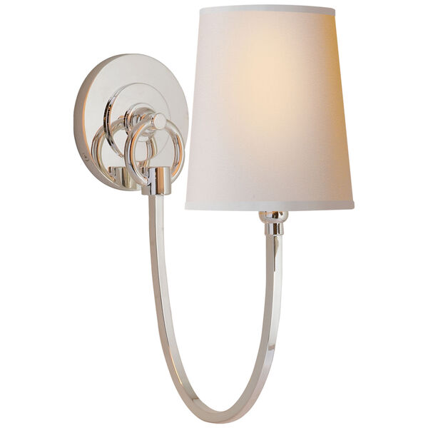 Reed Single Sconce in Polished Nickel with Natural Paper Shade by Thomas O'Brien, image 1