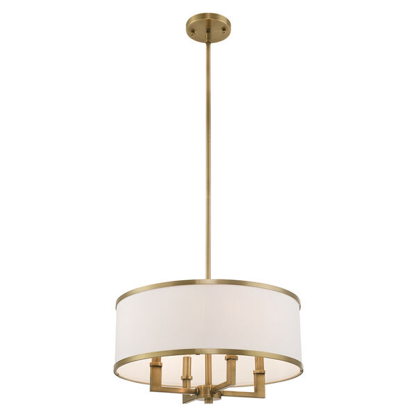 Park Ridge Antique Brass 18-Inch Four-Light Pendant Chandelier with Hand Crafted Off-White Hardback Shade, image 4