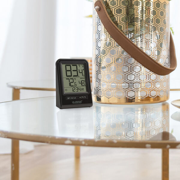 Black Wireless Thermometer with Indoor/Outdoor Temperature and Time, image 3