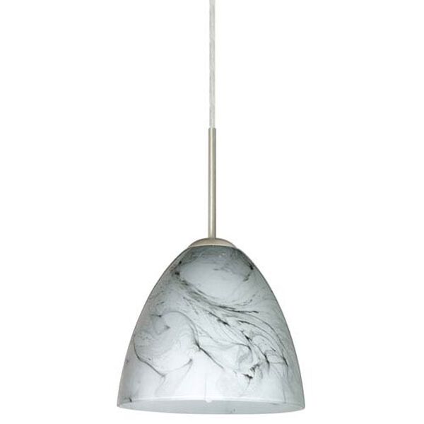 Vila Satin Nickel One-Light LED Mini Pendant with Marble Grigio Glass, image 1