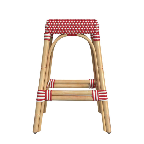 Robias Red and White Dot on Natural Rattan Counter Stool, image 4