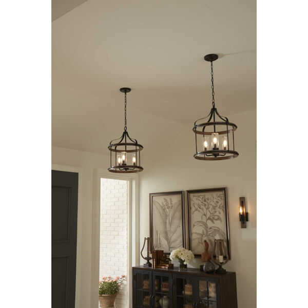 Brenham Matte Black 16-Inch Three-Light Outdoor Pendant with Clear Seeded Shade, image 3