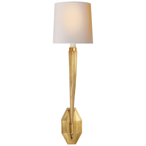 Ruhlmann Single Sconce in Antique-Burnished Brass with Natural Paper Shade by Chapman and Myers, image 1