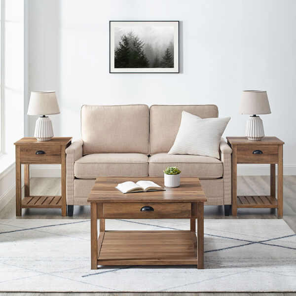 Rustic Oak Coffee Table and Side Table Set, 3-Piece, image 4