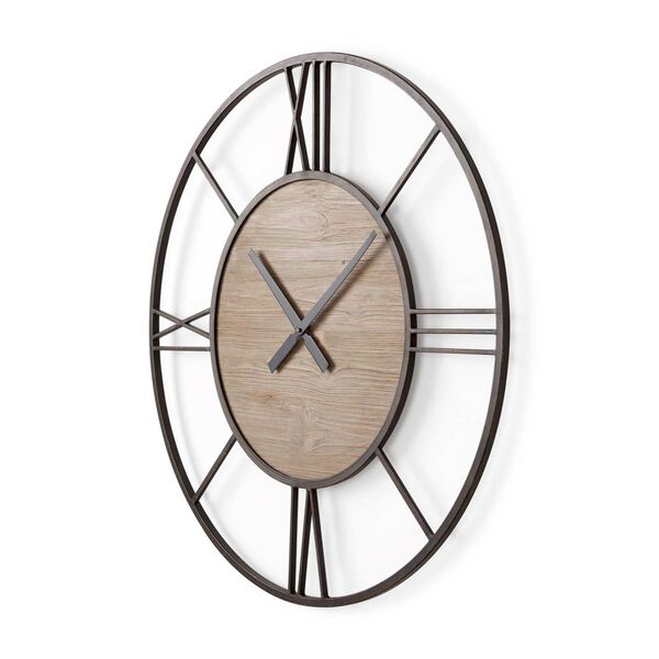 Brielle Black Iron with Wood Round Wall Clock, image 1