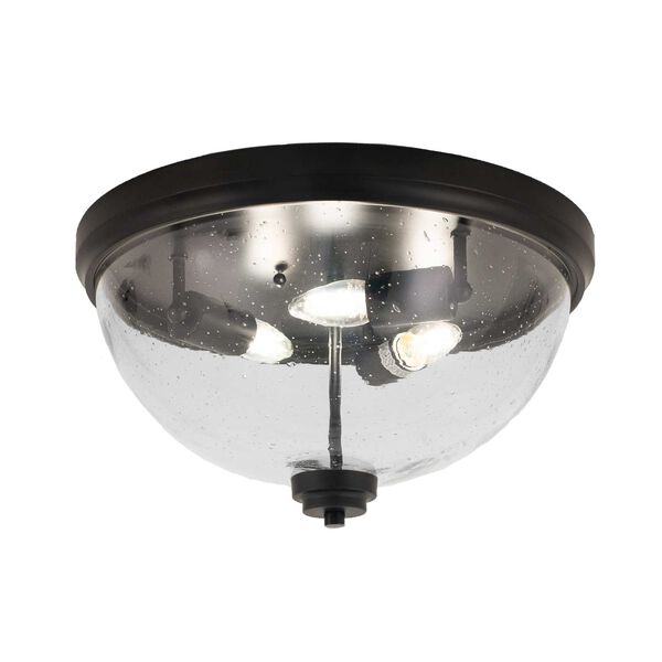 Any Matte Black Three-Light Flush Mount with Clear Bubble Glass, image 1