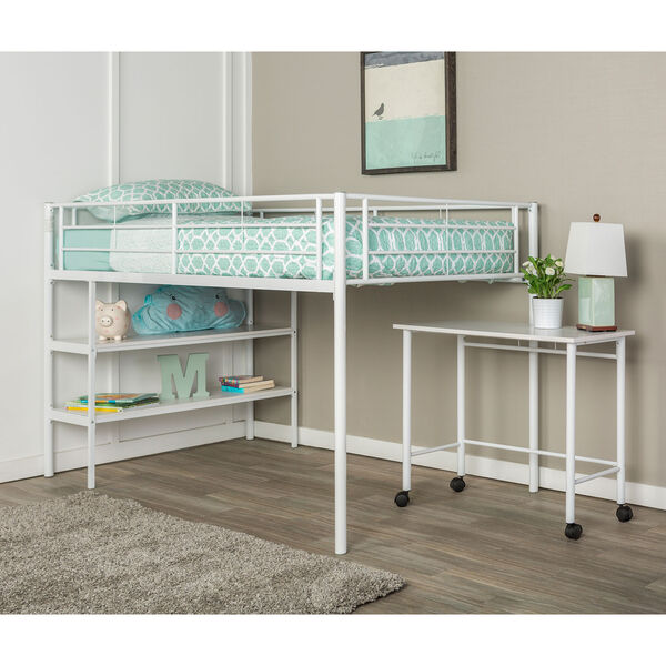 Walker Edison Furniture Co White Twin, Walker Edison Twin Metal Loft Bed With Desk And Shelving White