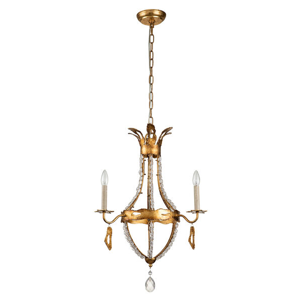Monteleone Antique Gold Three-Light Chandelier with Crystal Beading, image 2