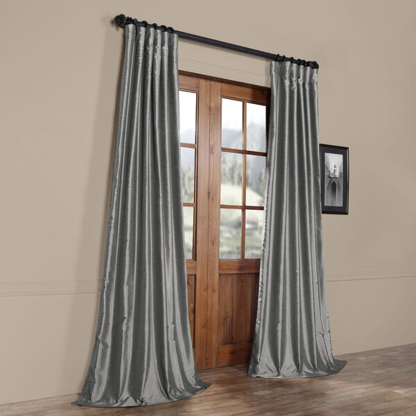Grey 108 x 50 In. Textured Faux Dupioni Silk Single Panel Curtain, image 8