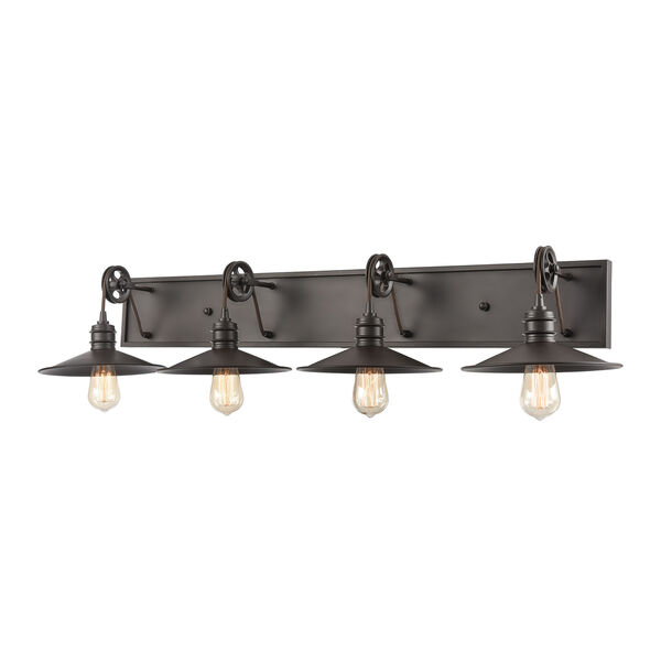 Spindle Wheel Oil Rubbed Bronze Four-Light Vanity Light, image 1