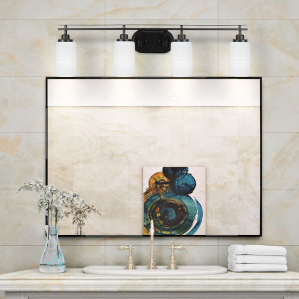 Odyssey Matte Black Four-Light Bath Vanity with Four-Inch White Matrix Glass, image 2