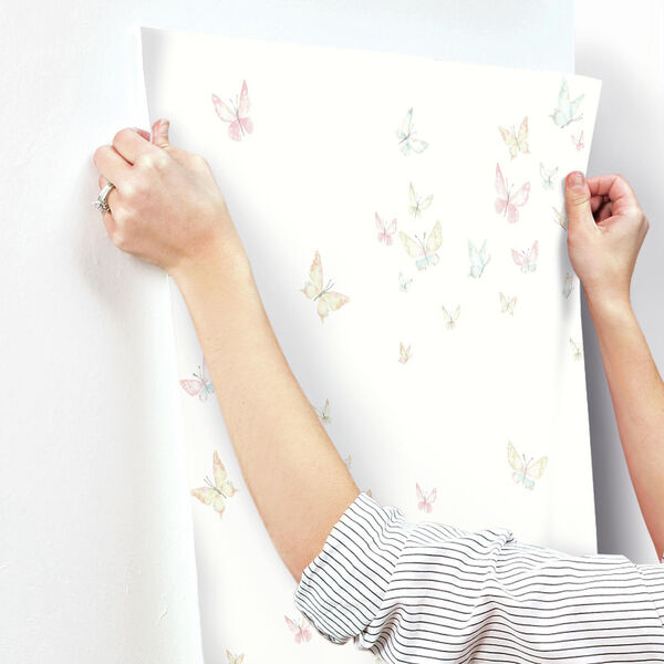 A Perfect World Peach and Aqua Watercolor Butterflies Wallpaper - SAMPLE SWATCH ONLY, image 3