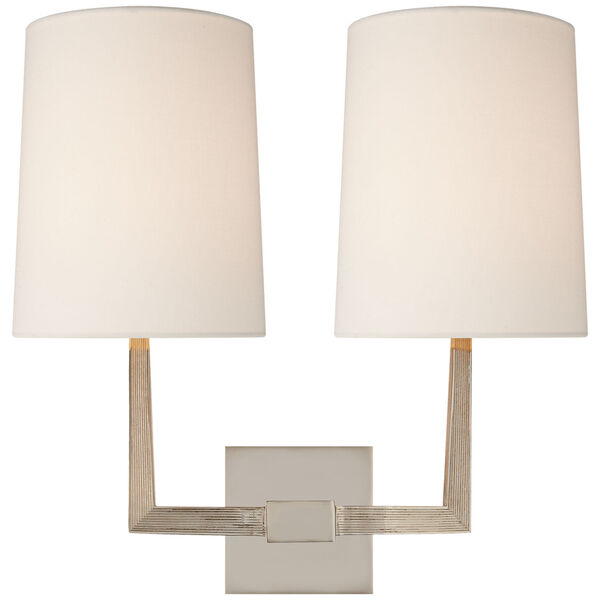 Ojai Large Double Sconce in Polished Nickel with Linen Shade by Barbara Barry, image 1