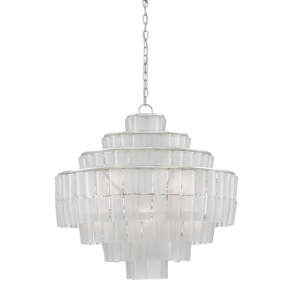 Sommelier Blanc Contemporary Silver Leaf and Opaque White Eight-Light Chandelier, image 1