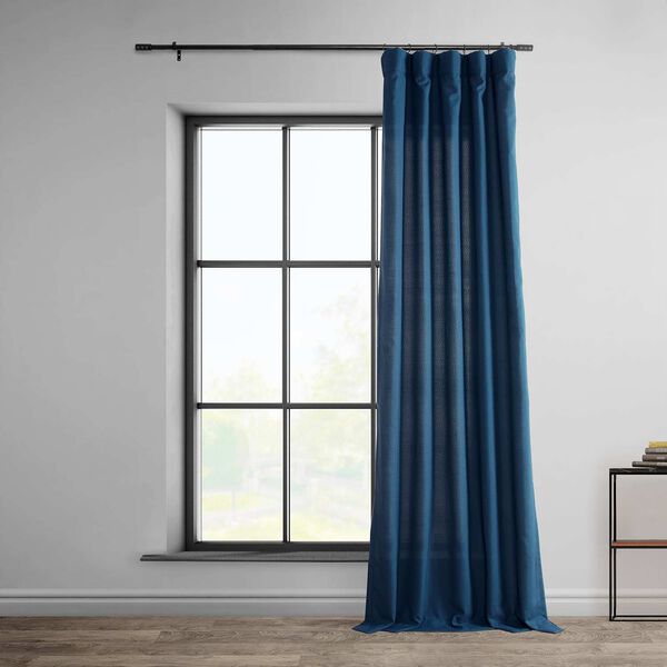 Deep Blue Dobby Linen 84-Inch Curtain Single Panel, image 2
