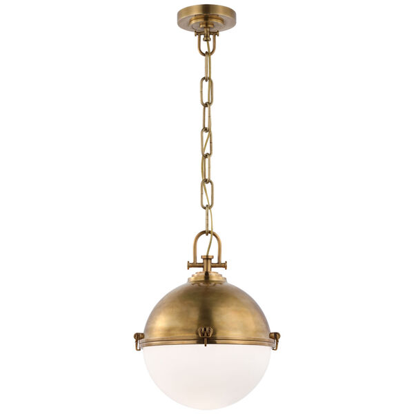 Adrian Large Globe Pendant in Antique-Burnished Brass with White Glass by Chapman  and  Myers, image 1
