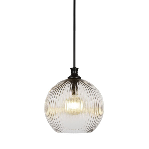 Carina Matte Black 14-Inch One-Light Stem Hung Pendant with Micro Bubble Ribbed Glass Shade, image 1