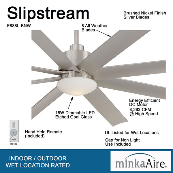 Slipstream Brushed Nickel Wet 65-Inch Ceiling Fan, image 7