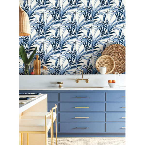 Tropics Blue White Tropical Paradise Pre Pasted Wallpaper - SAMPLE SWATCH ONLY, image 6