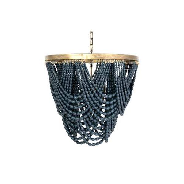 Draped Blue Wood Beads One-Light Chandelier, image 1