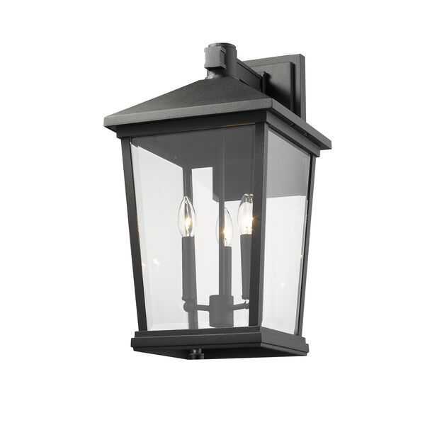 Beacon Black Three-Light Outdoor Wall Sconce With Transparent Beveled Glass, image 4