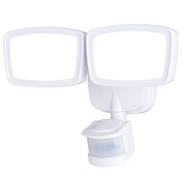 White Two-Light Integrated LED Motion Sensor Outdoor Security Flood Light, image 1