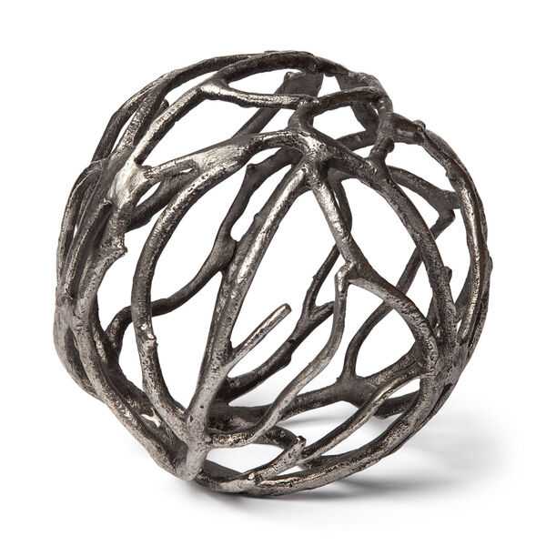 Sphaira II Silver Cast Aluminum Decorative Tree Branch Orb, image 1