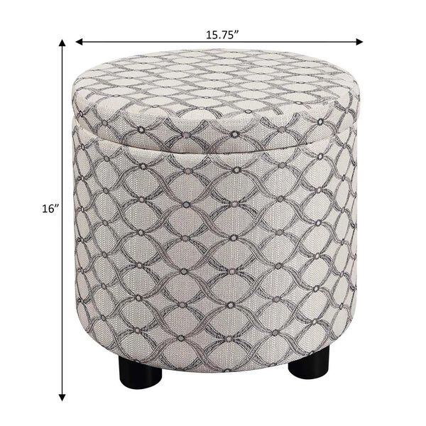 Designs 4 Comfort Ribbon Pattern Fabric Round Accent Storage Ottoman with Reversible Tray Lid, image 3