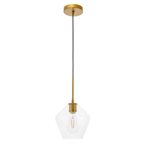 Gene Brass Eight-Inch One-Light Mini Pendant with Clear Glass, image 3