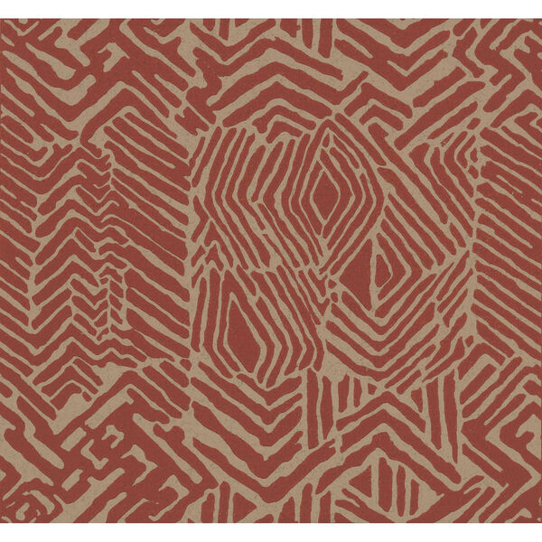 Ronald Redding Handcrafted Naturals Red and Tan Tribal Print Wallpaper, image 3