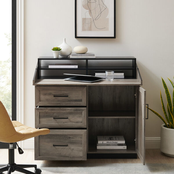 Ravi Grey Wash Three-Drawer Wood Secretary Desk, image 4