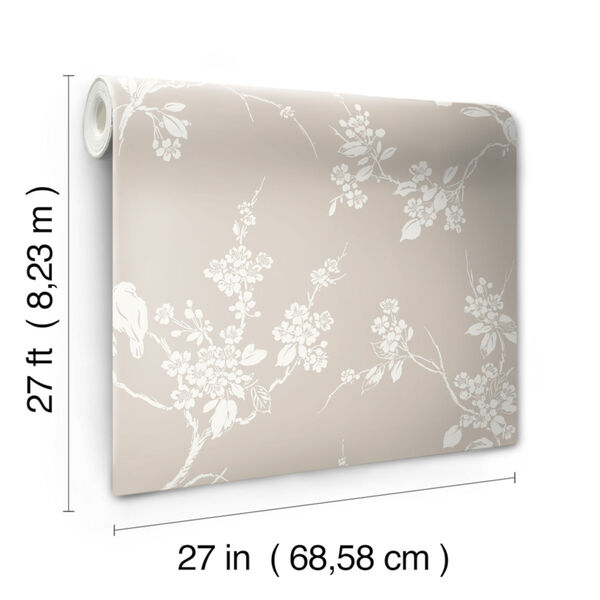 Silhouettes Taupe Imperial Blossoms Branch Wallpaper, image 3