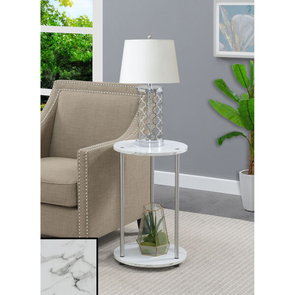 Design2Go Faux White Marble and Chrome Two-Tier Round End Table, image 2