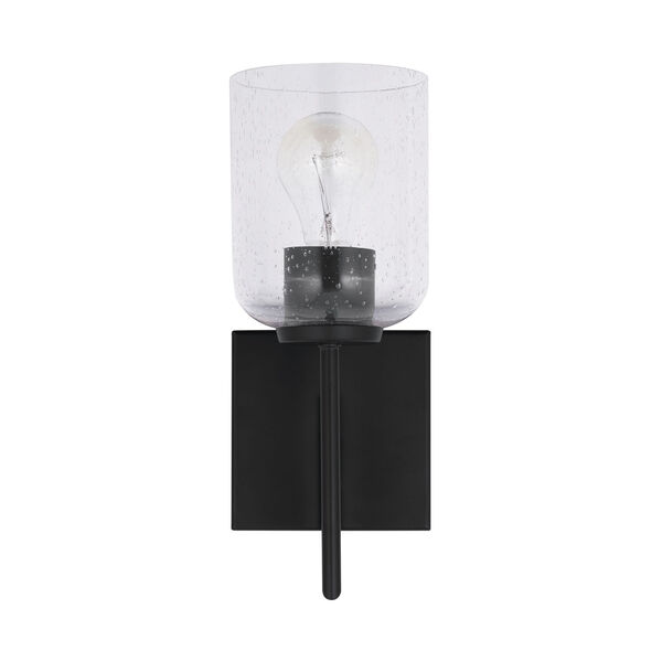 HomePlace Carter Matte Black Sconce with Clear Seeded Glass, image 1