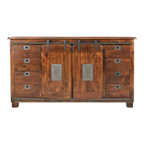 Brown Two Sliding-Door Eight-Drawer Cabinet, image 2