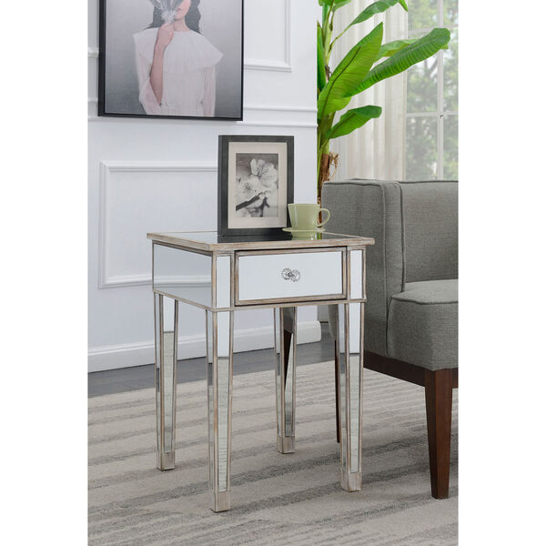 Gold Coast Mirrored End Table with Drawer in Weathered White, image 3