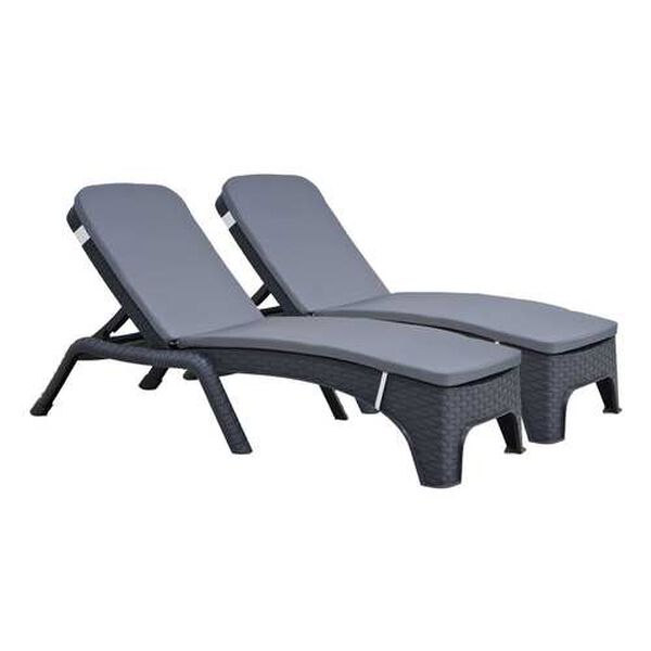 Roma Anthracite Outdoor Chaise Lounger with Cushion, Set of Two, image 1