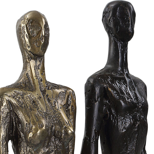 Brass and Dark Bronze Cast Iron Couple Sculpture, image 6