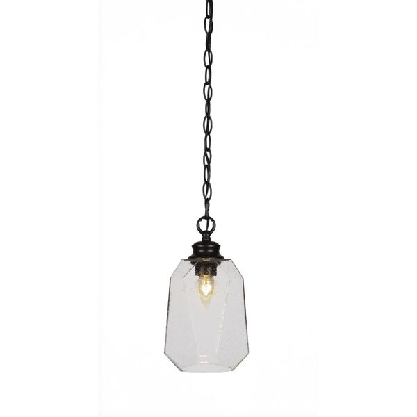 Rocklin Matte Black One-Light 12-Inch Chain Hung Mini Pendant with Clear Bubble Glass, image 1