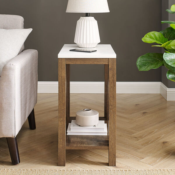Faux White and Natural Walnut Side Table, image 6