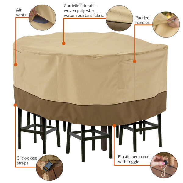 Ash Beige and Brown Round Patio Table and Chair Set Cover, image 2